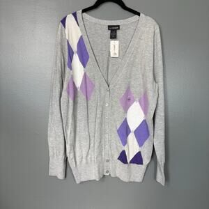 Lane Bryant NWT Y2K Gray Argyle Cardigan Sweater - 14/16 - Women's Plus Size